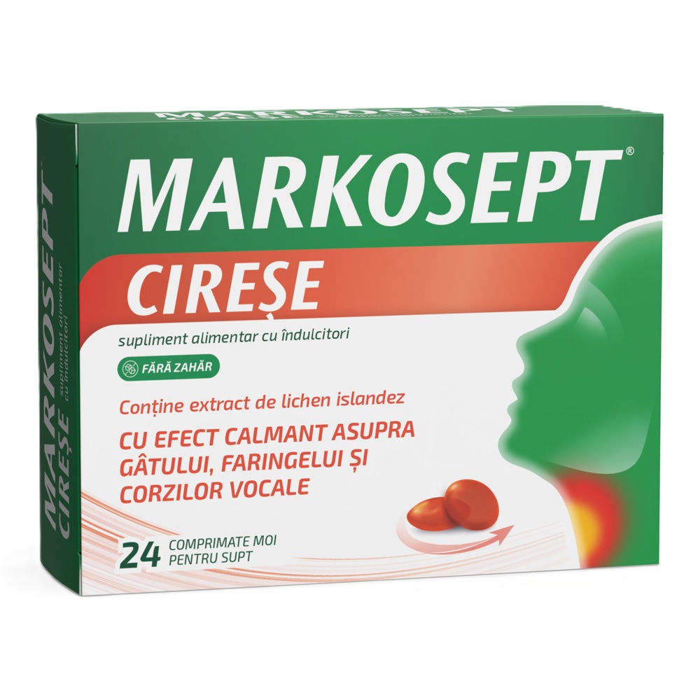 Markosept cu aroma de cirese, 24 comprimate moi pentru supt, Fiterman Pharma
