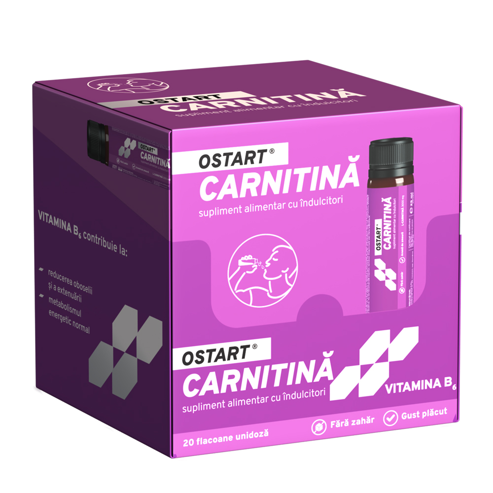 Carnitina lichida cu aroma de capsuni Ostart, 20 flacoane unidoza x 25 ml, Fiterman Pharma