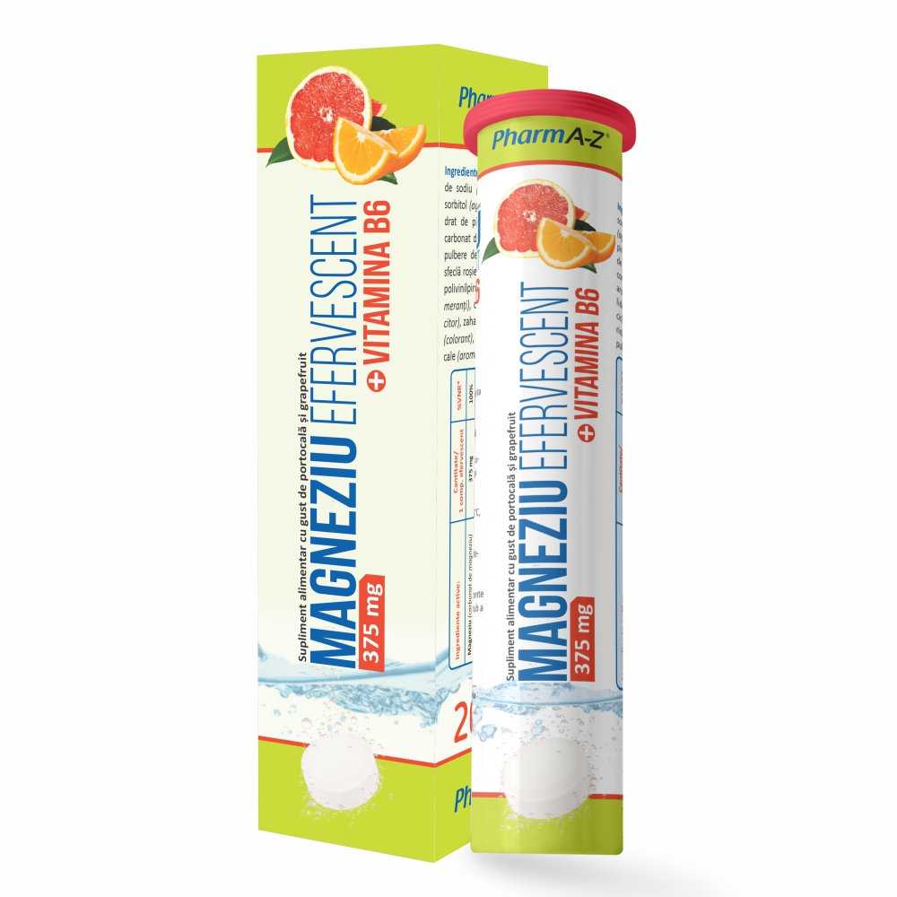 Magneziu 375 mg + Vitamina B6, 20 capsule efervescente, Pharma-Z