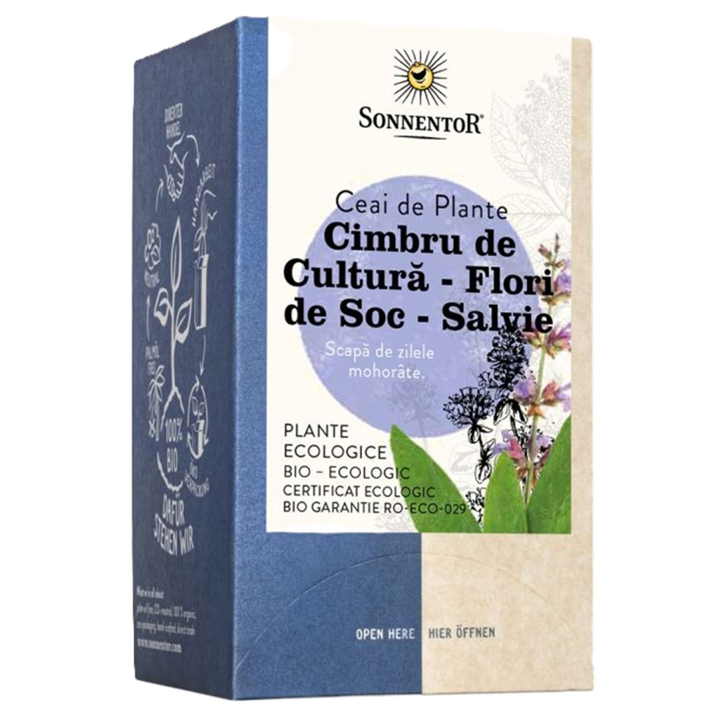 Ceai de cimbru, flori de soc si salvie, 18 doze, Sonnentor