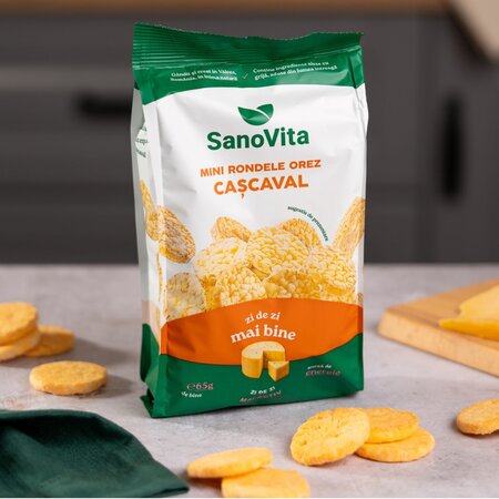 Mini rondele din orez cu cascaval Sharing, 65 g, Sanovita 692821