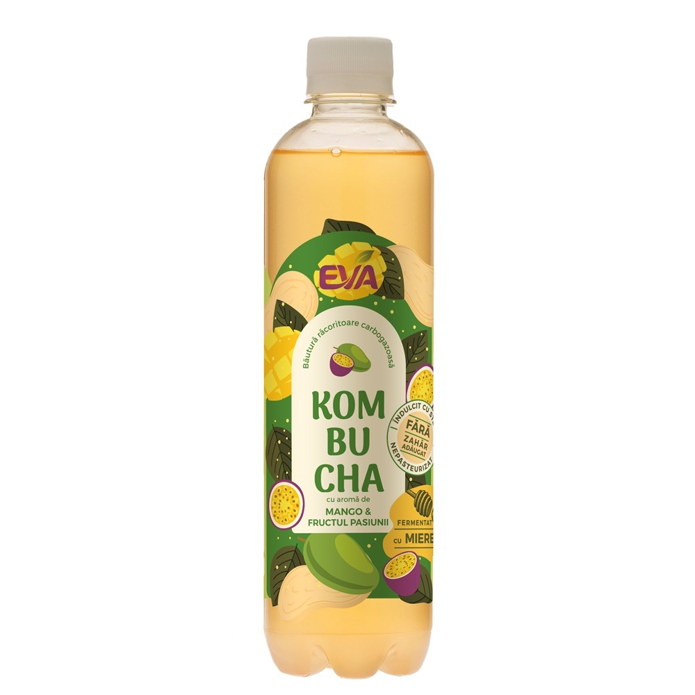 Bautura cu aroma de Mango si Fructul Pasiunii Kombucha, 500 ml, Eva