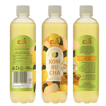 Bautura cu aroma de Menta si Lamaie Kombucha, 500 ml, Eva 692877