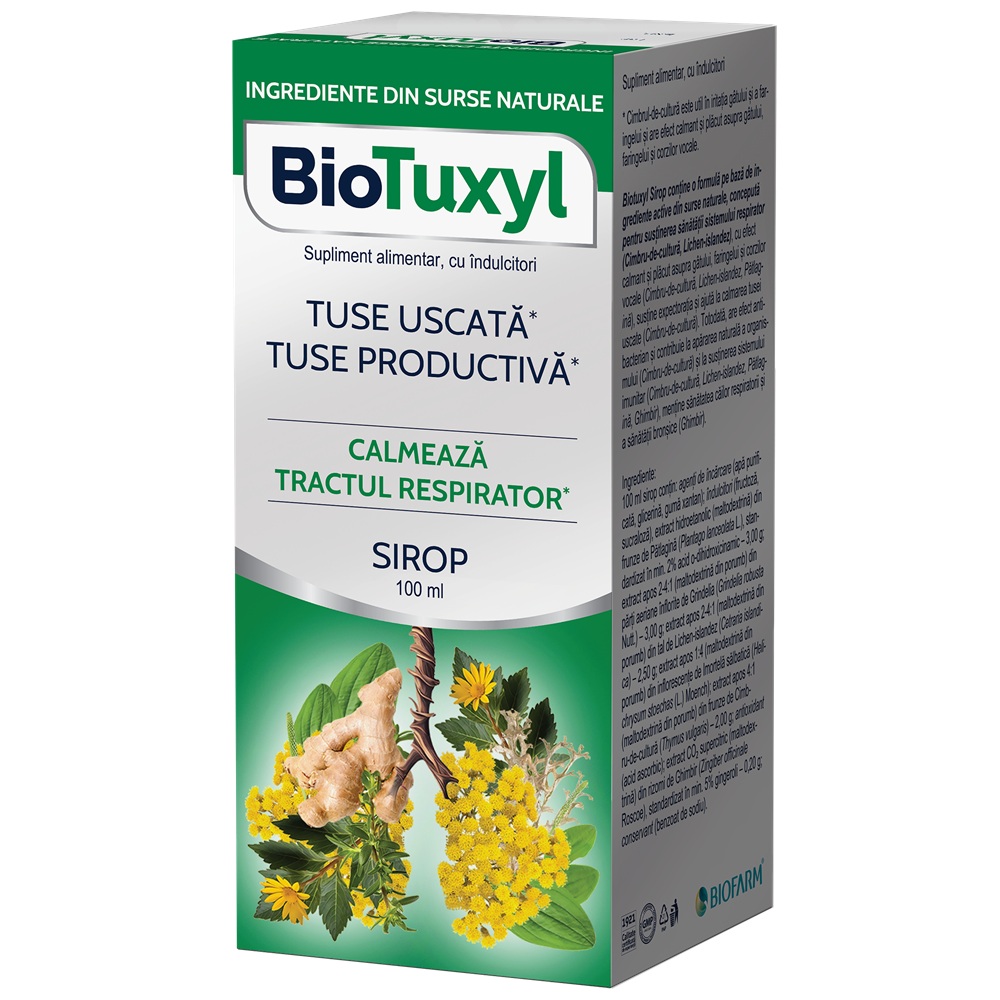 Sirop pentru tuse uscata si productiva Biotuxyl, 100 ml, Biofarm