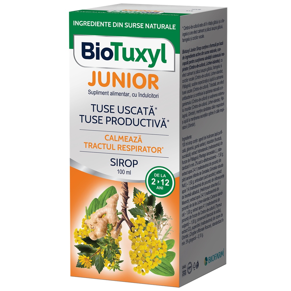 Sirop pentru tuse uscata si productiva Biotuxyl Junior, 100 ml, Biofarm