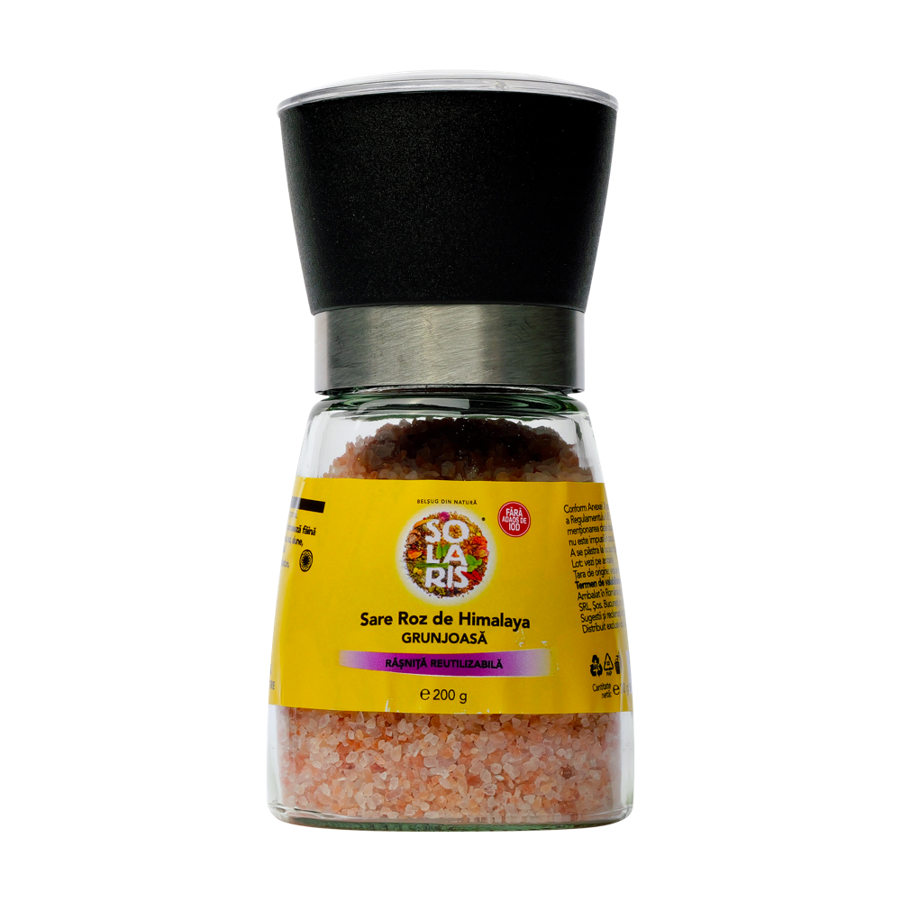 Rasnita reutilizabila cu sare de Himalaya grunjoasa, 200 g, Solaris
