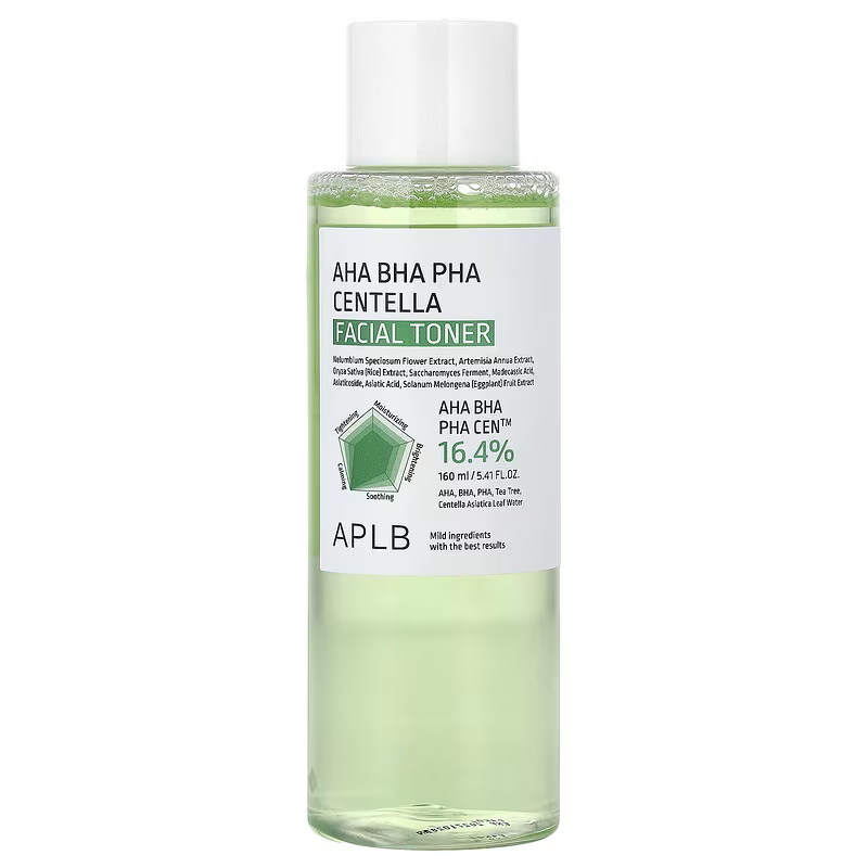 Toner pentru exfoliere blanda, AHA BHA PHA Centella, 160 ml, Aplb