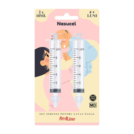 Set seringi pentru lavaj nazal 4 luni+ Nasucel, 2 x 10 ml, RedLine 693683
