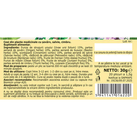 Ceai Biomicin Urinar, 20 plicuri, Fares 701754