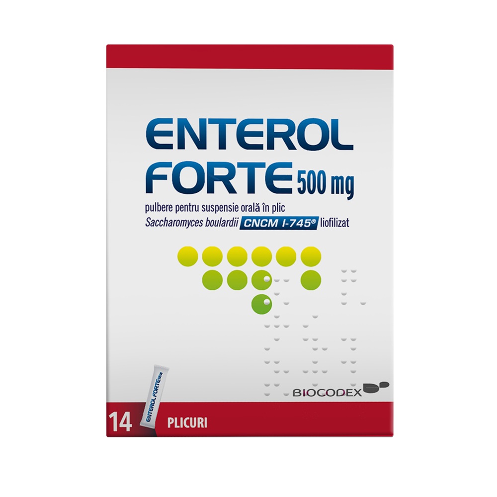 Enterol Forte, 500 mg, pulbere pentru suspensie orală, 14 plicuri, Biocodex