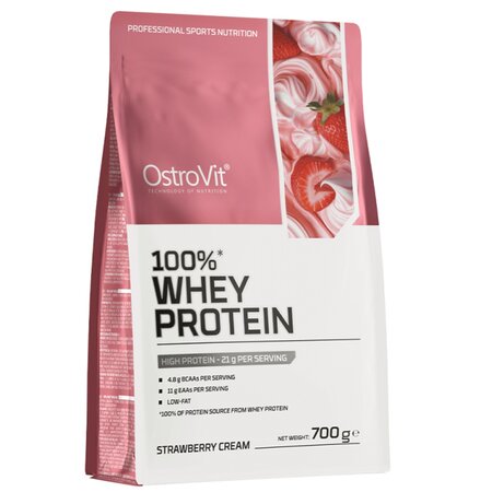 Pudra proteica din zer cu aroma de capsuni 100% Whey Protein, 700 g, OstroVit 693916