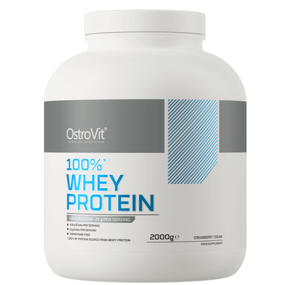 Proteina din zer cu aroma de capsuni Whey Protein Chocolate Strawberry Cream, 2000 g, OstroVit