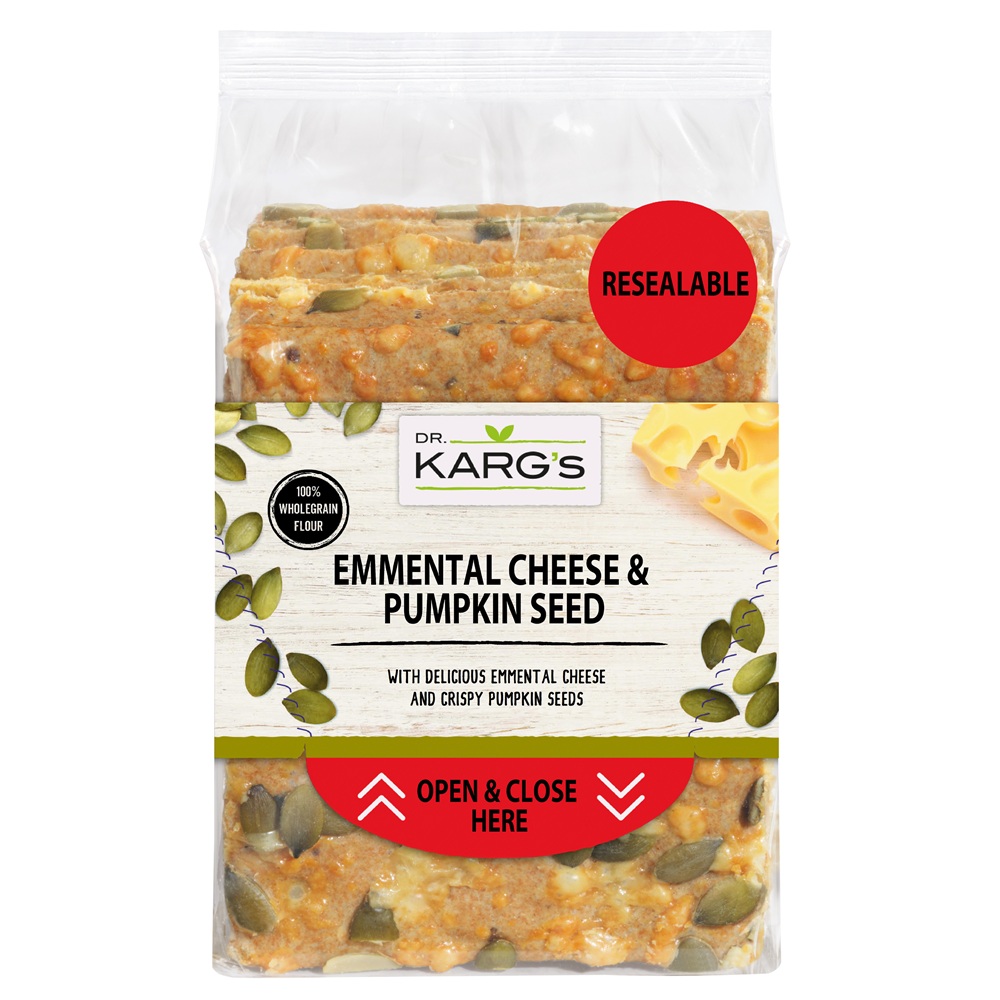 Crackers cu emmentaler si seminte de dovleac, 200 g, Dr. Karg's