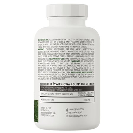 Supliment cu cafeina pentru energie Caffeine, 200 mg, 200 tablete, OstroVit 694078
