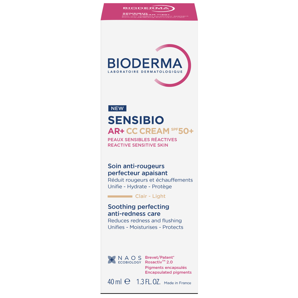Crema CC pentru piele sensibila cu factor de protectie SPF50+, nuanta Light Tint Sensibio AR+, 40 ml, Bioderma