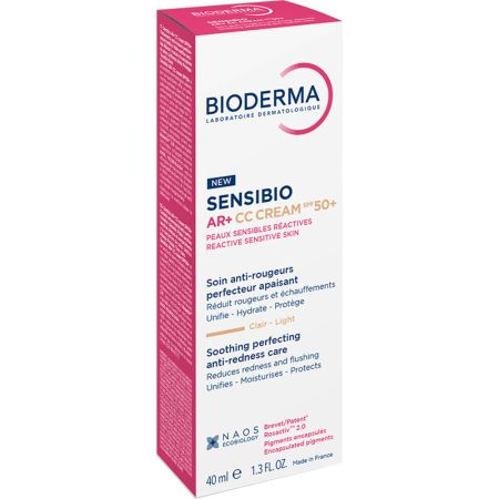 Crema CC pentru piele sensibila cu factor de protectie SPF50+, nuanta Light Tint Sensibio AR+, 40 ml, Bioderma 694197