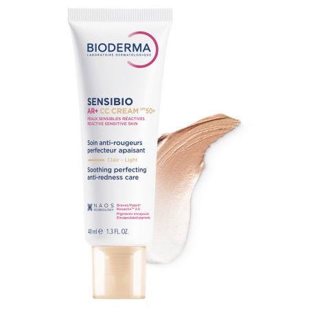 Crema CC pentru piele sensibila cu factor de protectie SPF50+, nuanta Light Tint Sensibio AR+, 40 ml, Bioderma 694202