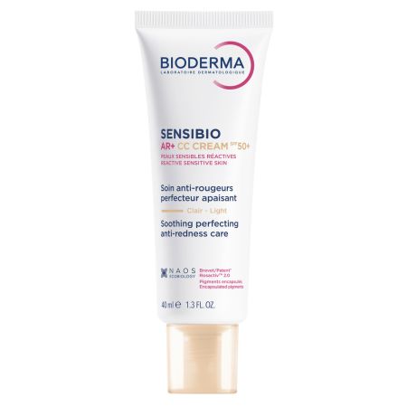Crema CC pentru piele sensibila cu factor de protectie SPF50+, nuanta Light Tint Sensibio AR+, 40 ml, Bioderma 694201