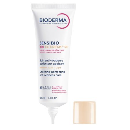 Crema CC pentru piele sensibila cu factor de protectie SPF50+, nuanta Light Tint Sensibio AR+, 40 ml, Bioderma 694200