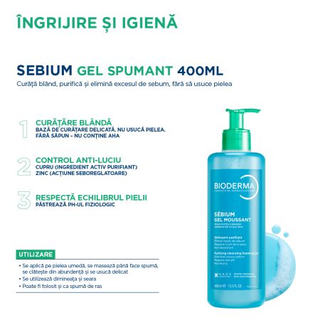 Gel spumant purifiant Sebium, 400 ml, Bioderma 694220