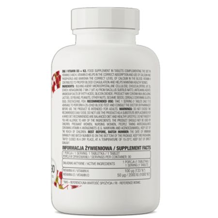 Vitamin D3 + K2, 90 tablete, OstroVit 694232