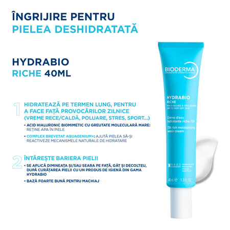 Crema intens hidratanta pe baza de apa Hydrabio Riche, 40 ml, Bioderma 739397