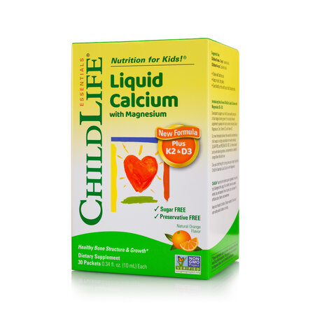Calciu lichid cu Magneziu + K2 si D3 pentru copii Childlife Essentials, 30 plicuri, Secom 726082