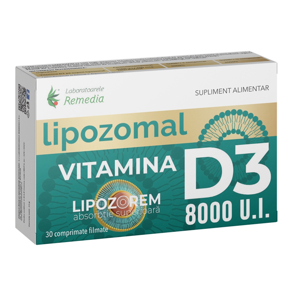 Vitamina D3 lipozomala, 8000 UI, 30 comprimate filmate, Remedia