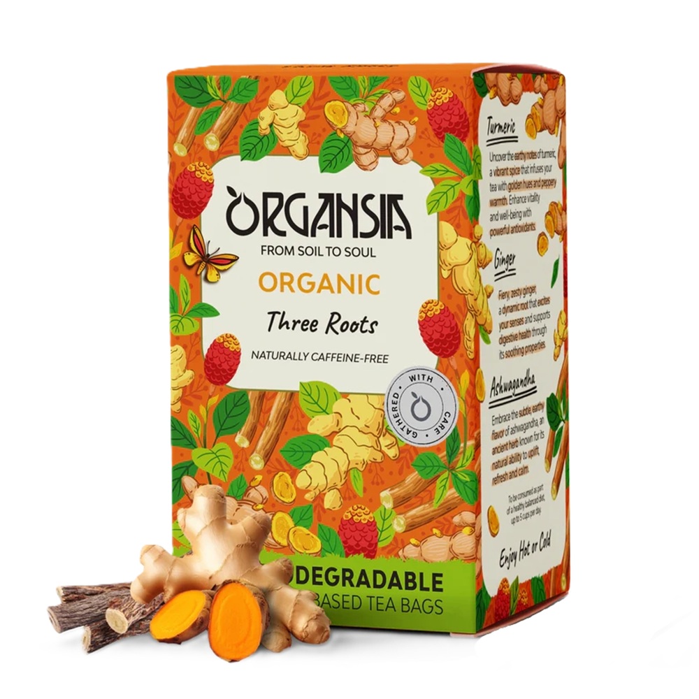 Ceai de ghimbir, turmeric si ashwagandha Three Roots, 18 plicuri, Organsia