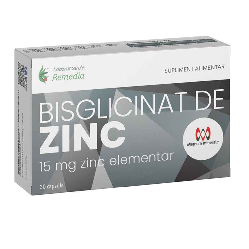 Bisglicinat de Zinc, 15 mg, 30 capsule, Remedia