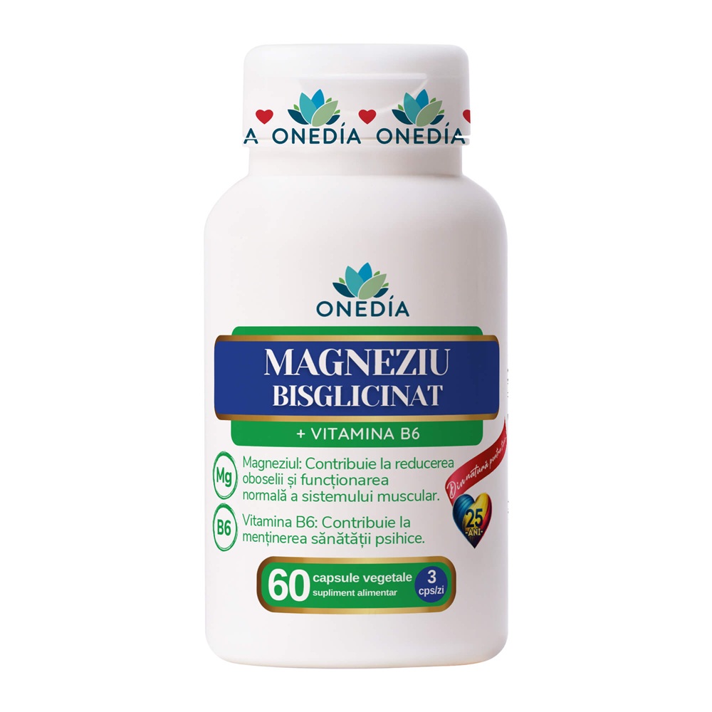 Magneziu bisglicinat + Vitamina B6, 60 capsule vegetale, Onedia