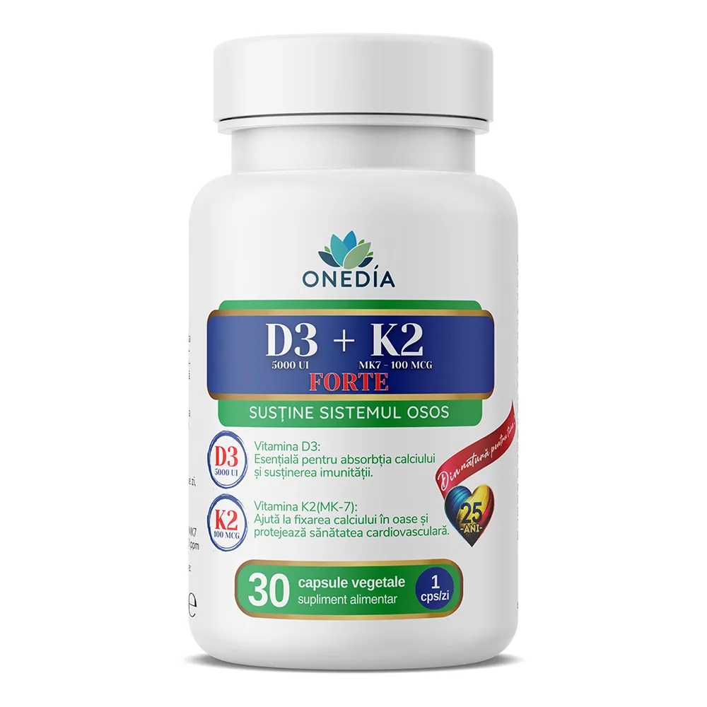 Vitamina D3+K2 Forte, 30 capsule vegetale, Onedia