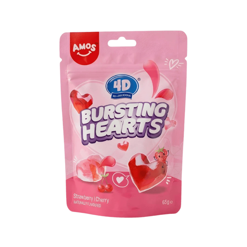 Jeleuri cu capsuni 4D Fruit Gummy Strawberry Cherry, 65 g, Amos