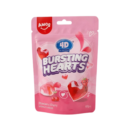 Jeleuri cu capsuni 4D Fruit Gummy Strawberry Cherry, 65 g, Amos