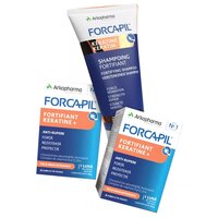 Pachet Forcapil anti-rupere Fortifiant Keratine 2x60 capsule + Sampon fortifiant pentru par deteriorat Forcapil Keratine+ 200 ml, Forcapil