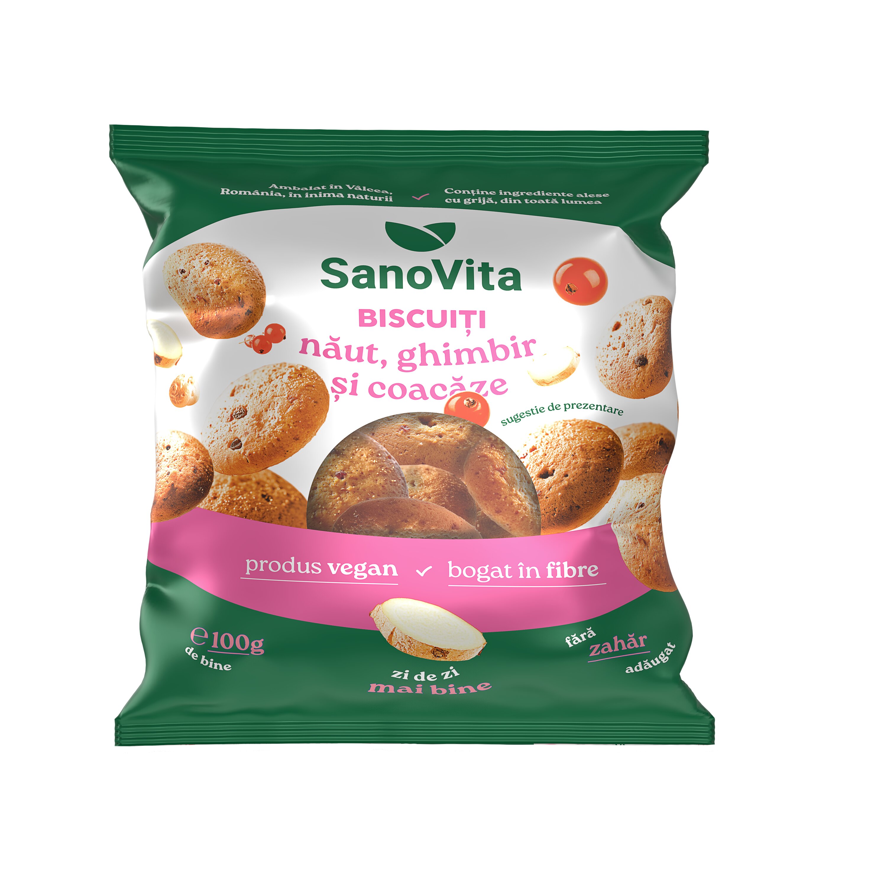 Biscuiti cu Naut, Ghimbir si Coacaze, 100 g, Sanovita