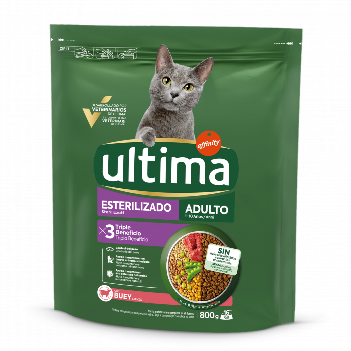 Hrana uscata cu carne de vita pentru pisici sterilizate, 800 g, Ultima