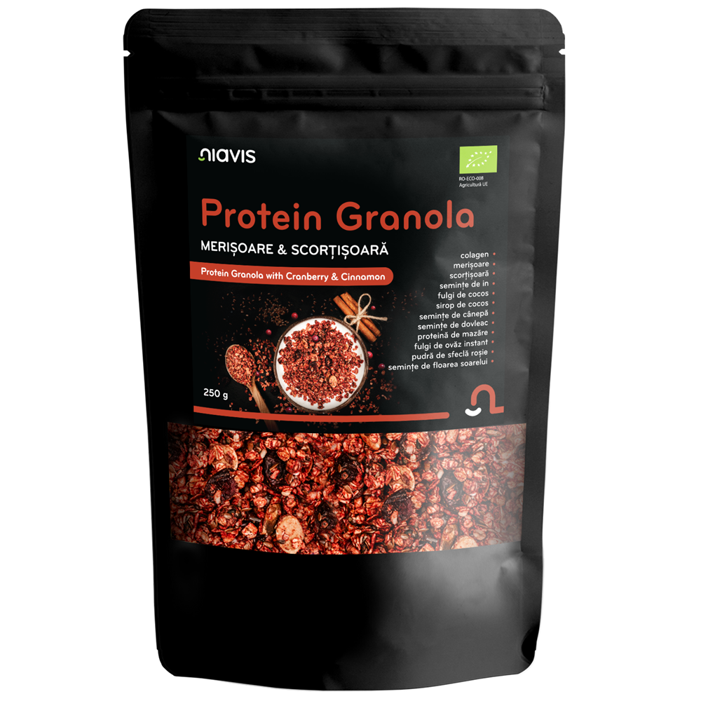 Granola proteica cu merisoare si scortisoara, 250 g, Niavis