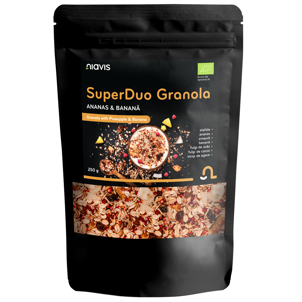 Granola cu ananas si banana Super Duo, 250 g, Niavis
