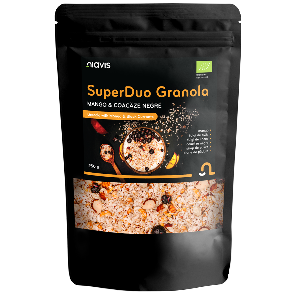 Granola cu mango si coacaze negre Super Duo, 250 g, Niavis
