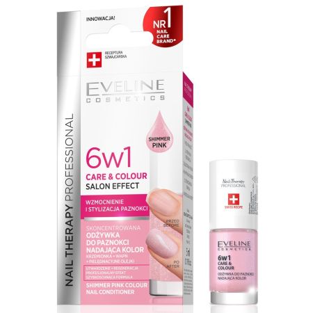 Tratament pentru unghii 6 in 1 Nuanta Pink Nail Therapy  Care & Colour, 5 ml, Eveline Cosmetics