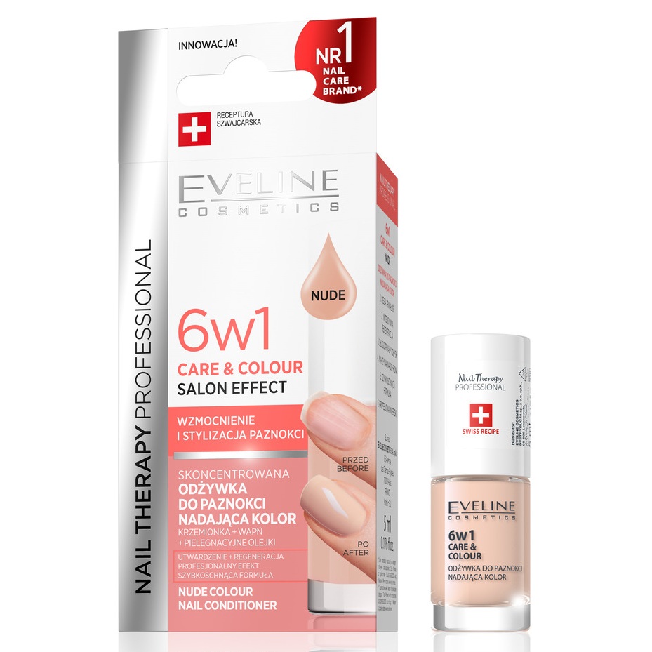 Tratament pentru unghii 6 in 1 Nuanta Nude Nail Therapy  Care & Colour, 5 ml, Eveline Cosmetics