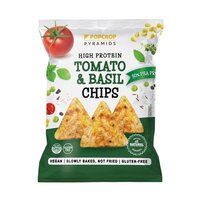 Chipsuri cu proteina de mazare si aroma de rosii si busuioc, 60 g, Popcrop