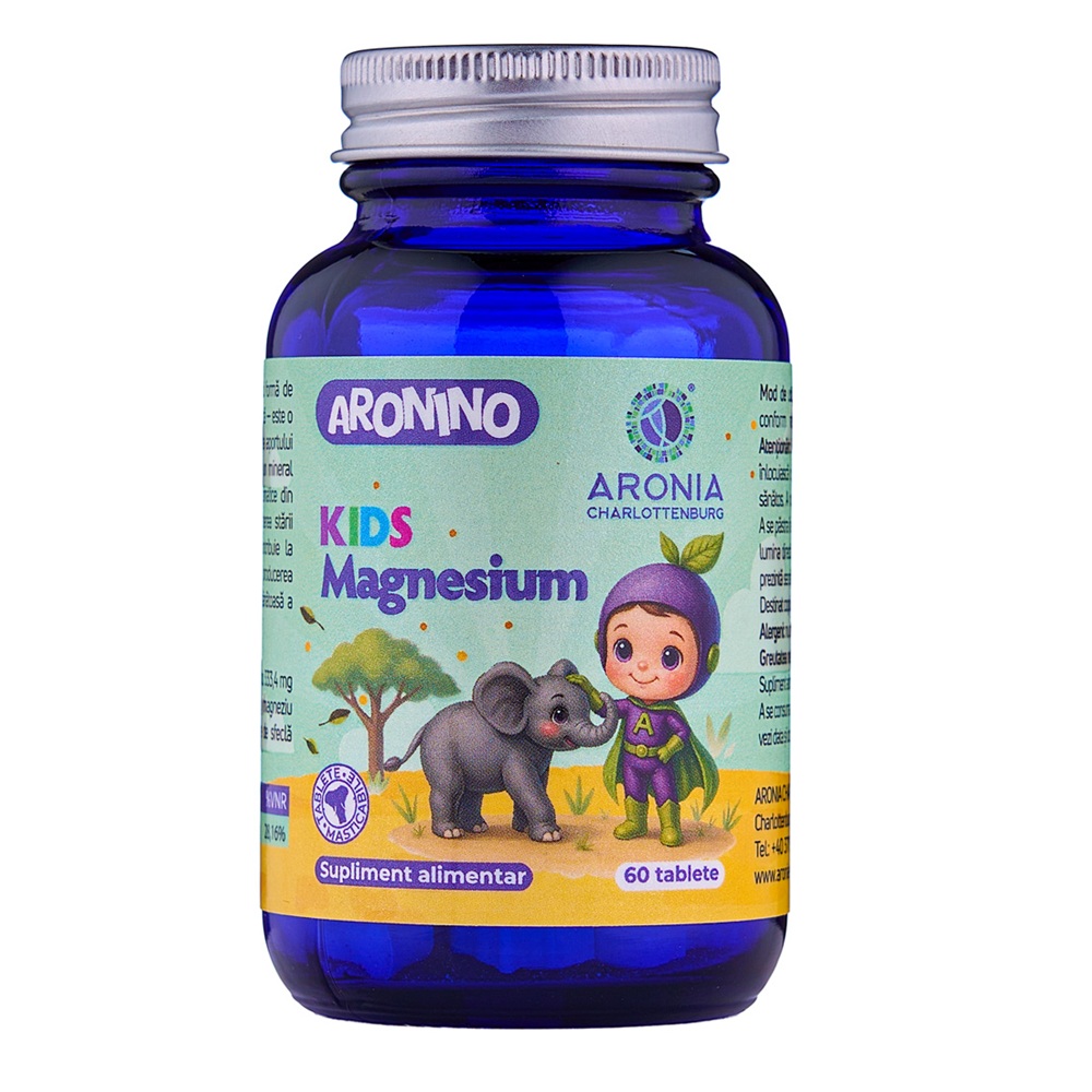 Magneziu pentru copii cu aroma de zmeura Aronino Kids, 60 tablete masticabile, Aronia Charlottenburg