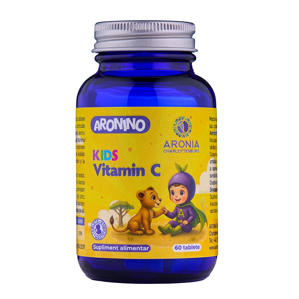 Vitamina C pentru copii cu aroma de portocala Aronino Kids, 60 tablete masticabile, Aronia Charlottenburg