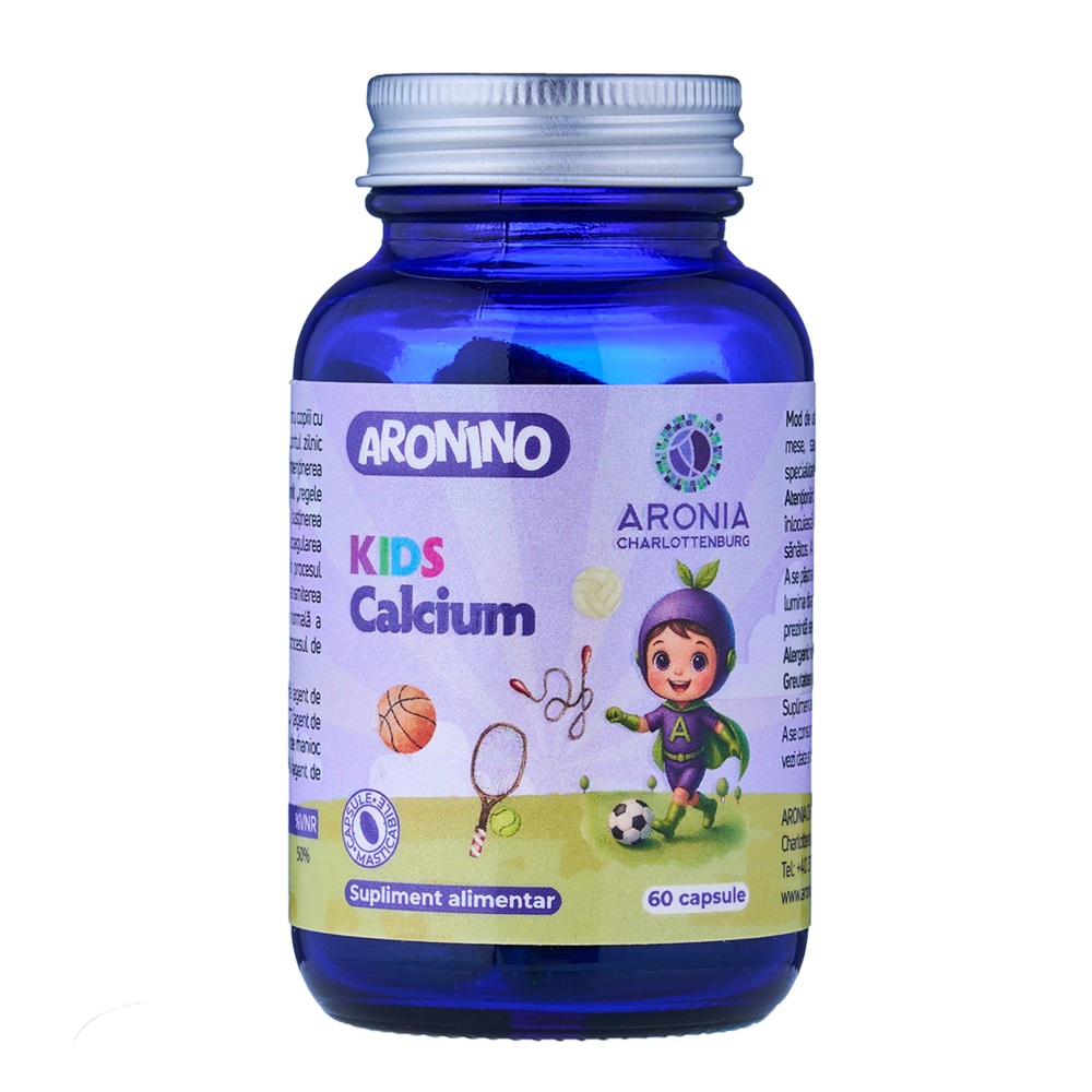 Calciu pentru copii cu aroma de capsuni Aronino Kids, 60 capsule masticabile, Aronia Charlottenburg