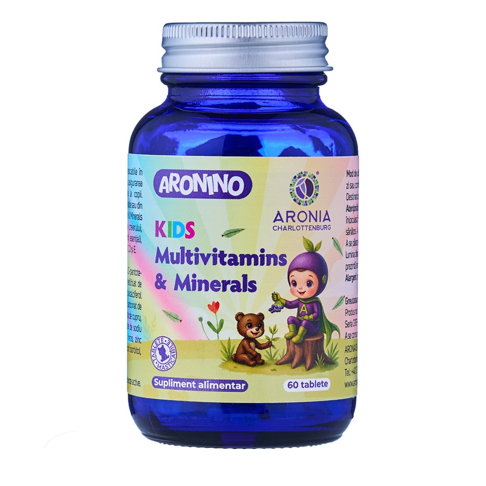 Multivitamine si Minerale pentru copii Aronino Kids, 60 tablete masticabile, Aronia Charlottenburg