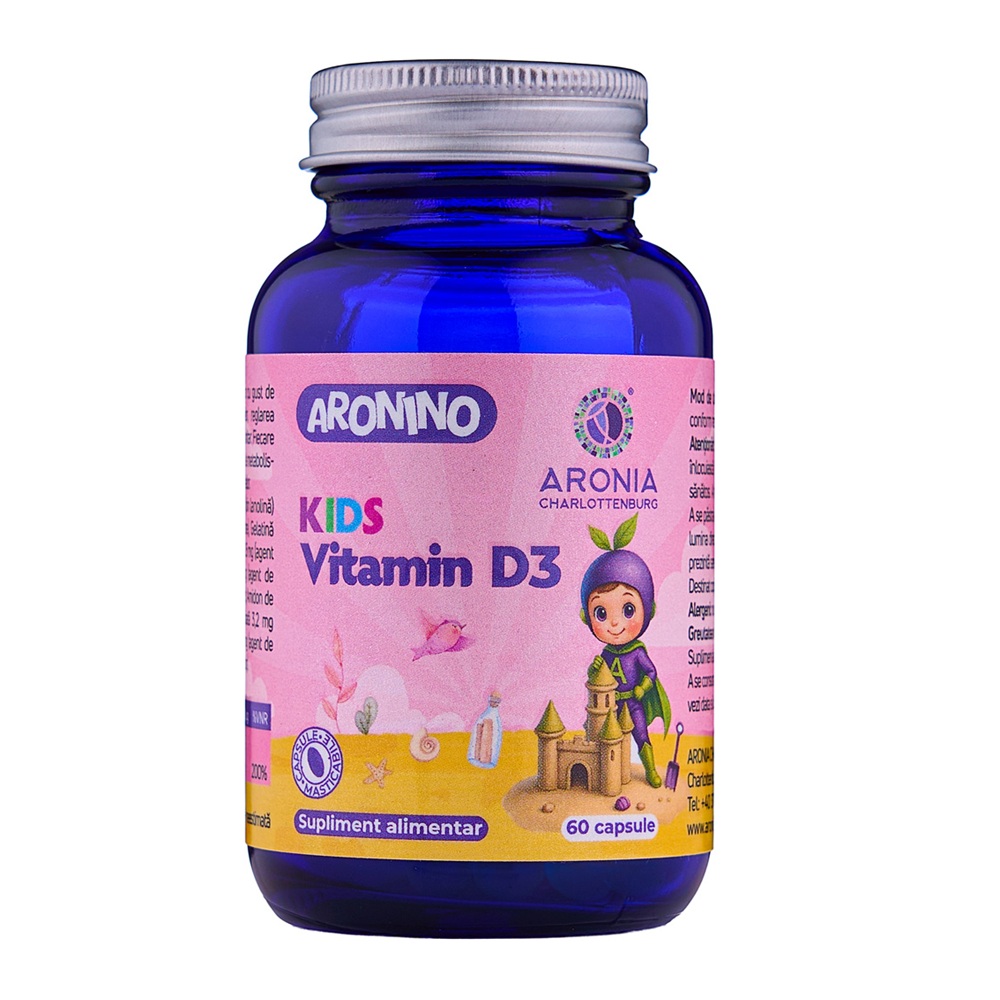 Vitamin D3 pentru copii cu aroma de capsuni Aronino Kids, 60 capsule masticabile, Aronia Charlottenburg