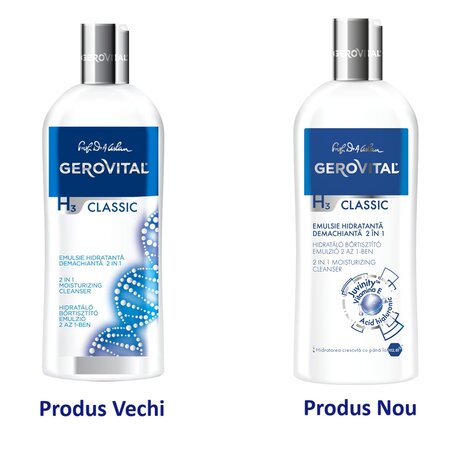 Emulsie hidratanta si demachianta 2 in 1 H3 Classic, 200 ml, Gerovital 666560