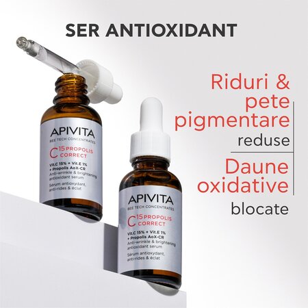 Ser corector antirid cu vitamina C Bee Tech C15, 30 ml, Apivita 696476